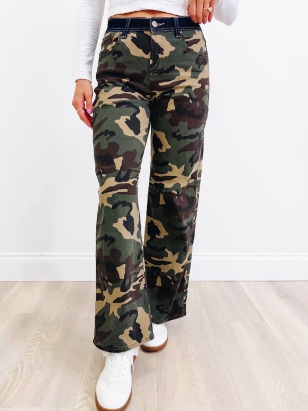 High-Rise Wide Leg Camo Pants - Olive Camo